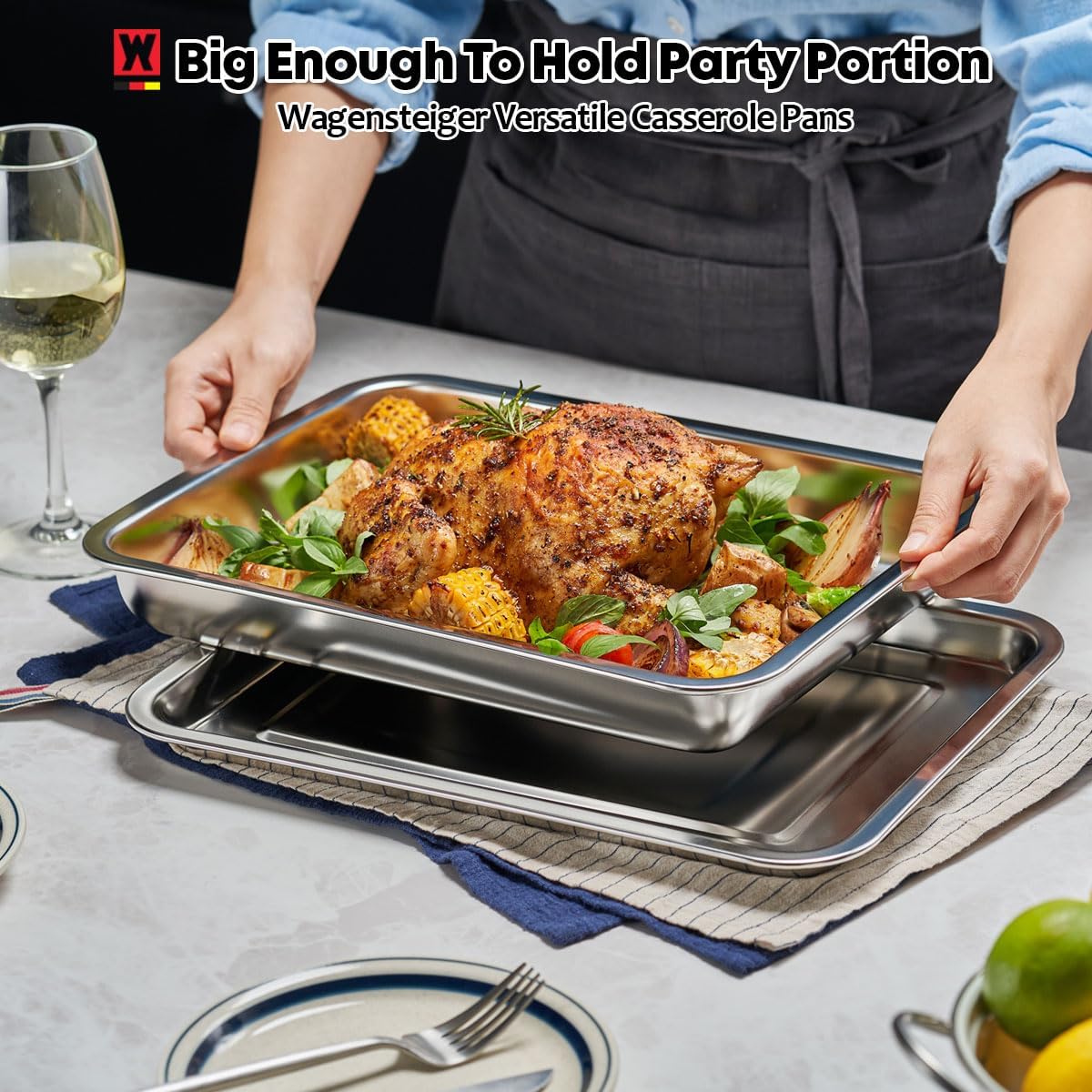 Stainless Steel Food Prep Container with Rack & Lid (Tray), 3.7Quarts, Catering Pans, Restaurant Pans, Buffet Party Pan, Roasting Pan with Rack, Bakeware Roaster, Casserole (1304 / No4)