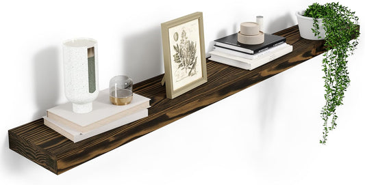 60'' Pine Wood Floating Shelf for Wall - Rustic Wall Mounted Wooden Shelf for Stylish Home Décor, Fireplace Mantel 60inch (Dark Brown, 60x8x2) - 1pcs