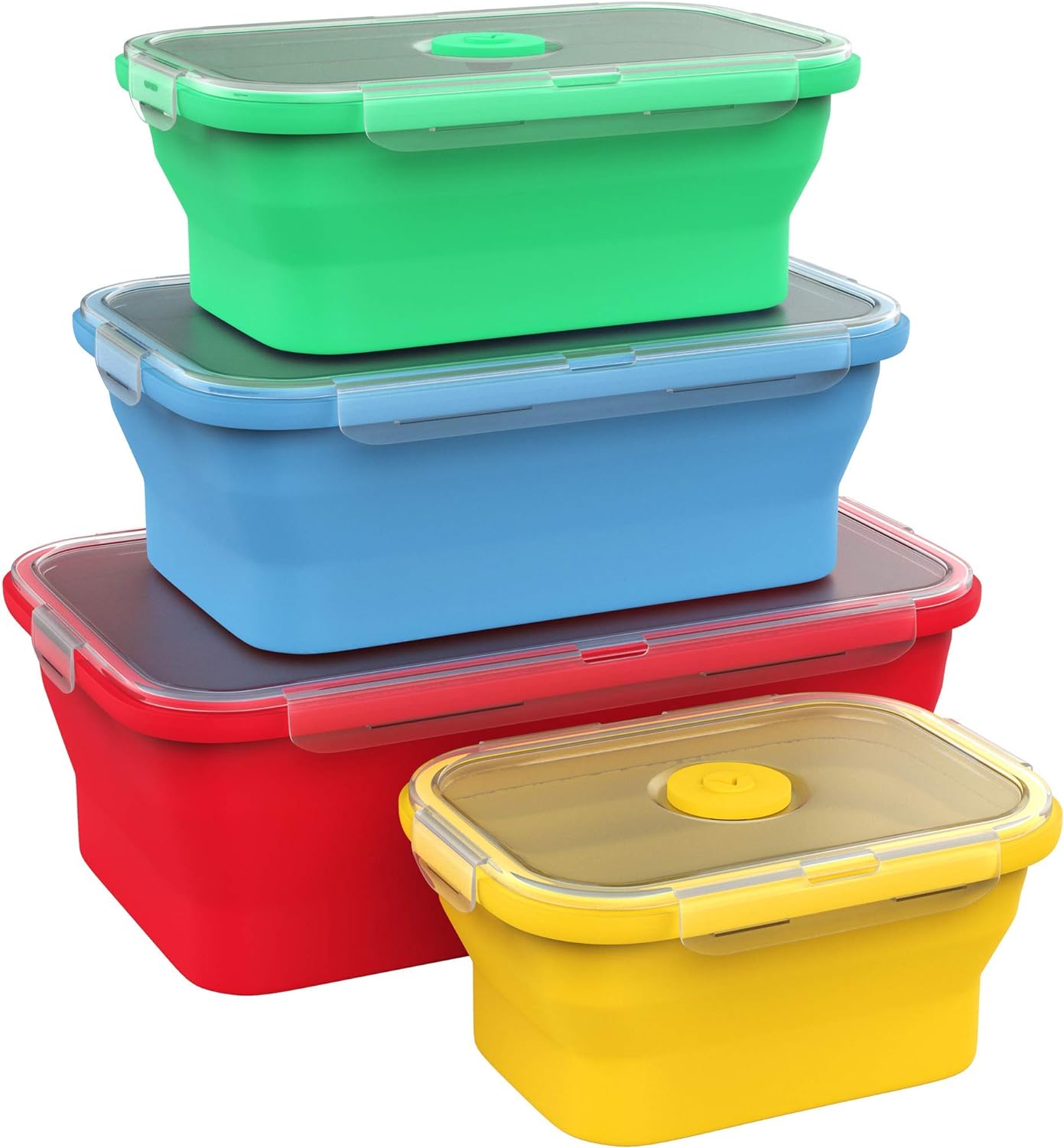 Vremi Silicone Food Storage Containers with BPA Free Airtight Plastic Lids - Set of 4 Small and Large Collapsible Meal Prep Container for Kitchen Lunch Boxes - Microwave and Freezer Safe