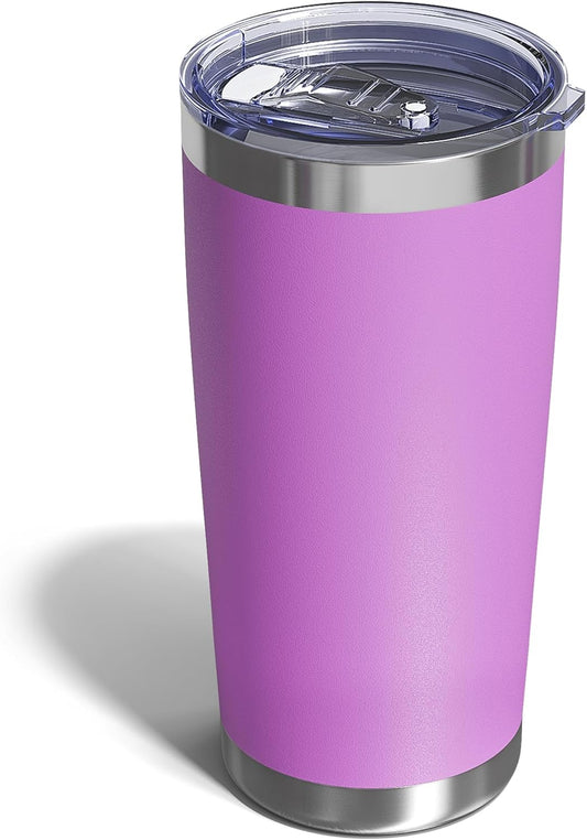 Travel Coffee Tumbler 20oz, 1 Pack Leakproof Travel Coffee Mug with Lid and Straw, Stainless Steel Double Wall Vacuum Insulated Tumbler for Hot/Iced Drinks (Textured Matte, Lilac Pink)
