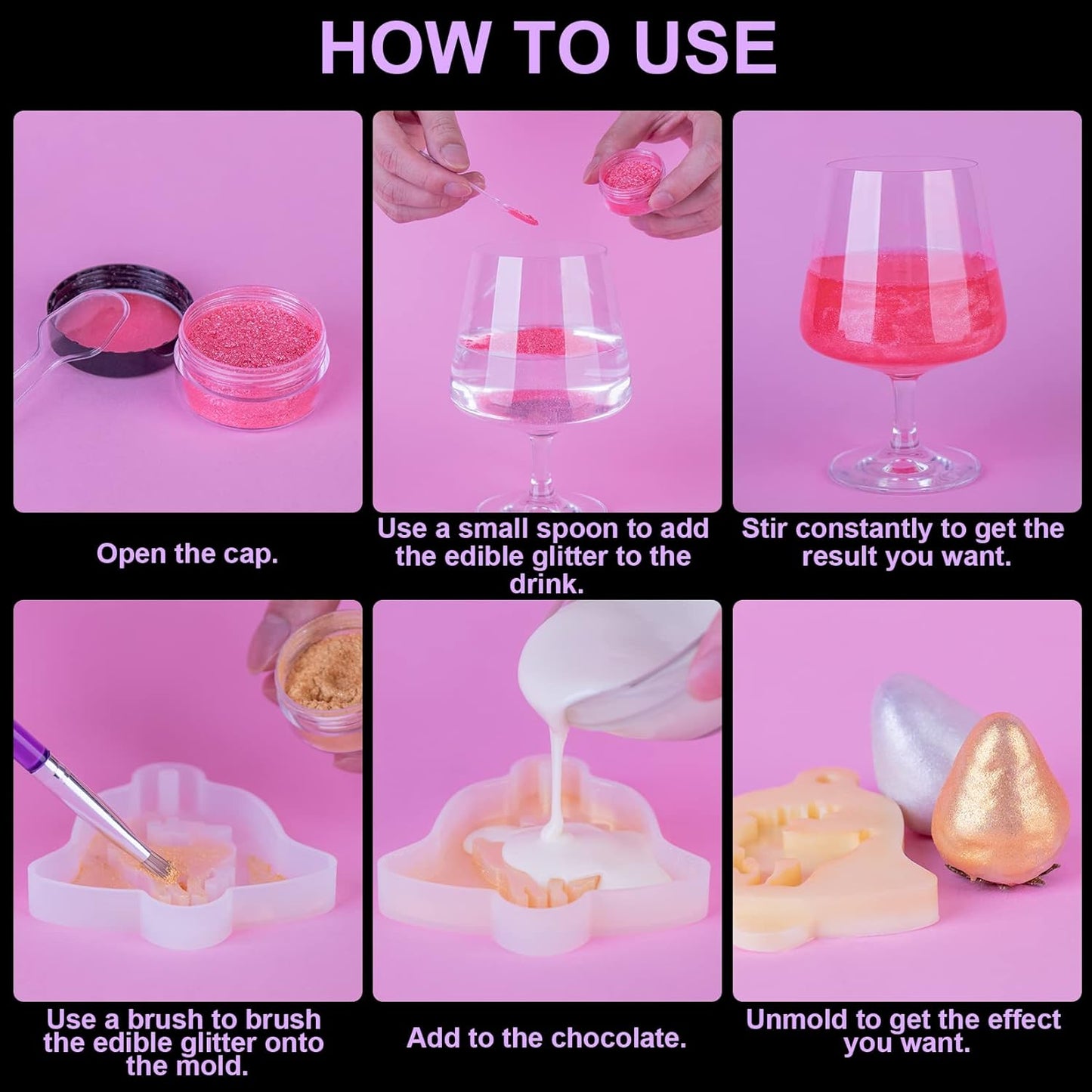 Edible Glitter - 10 Colors Luster Dust Edible Set for Drinks, Food Grade Edible Glitter Dust for Cake Decorating, Cocktail, Fondant, Strawberries, Candy, Cookie, Chocolate. Vegan and Gluten Free - 4g/bottle