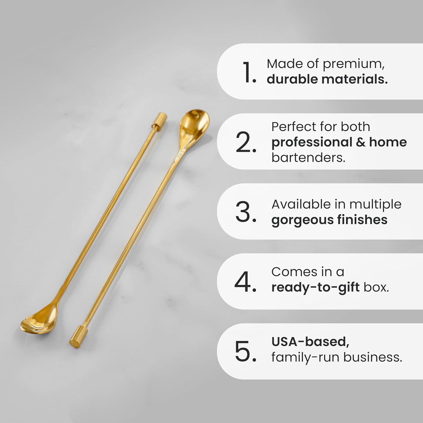 A Bar Above Bar Spoon Set, Spiral Handle, Stainless Steel Mixing Spoons for Cocktail Mixer Set, to Stir and Layer, Basic Professional or Home Bars Accessories (Stainless Steel, Smooth)