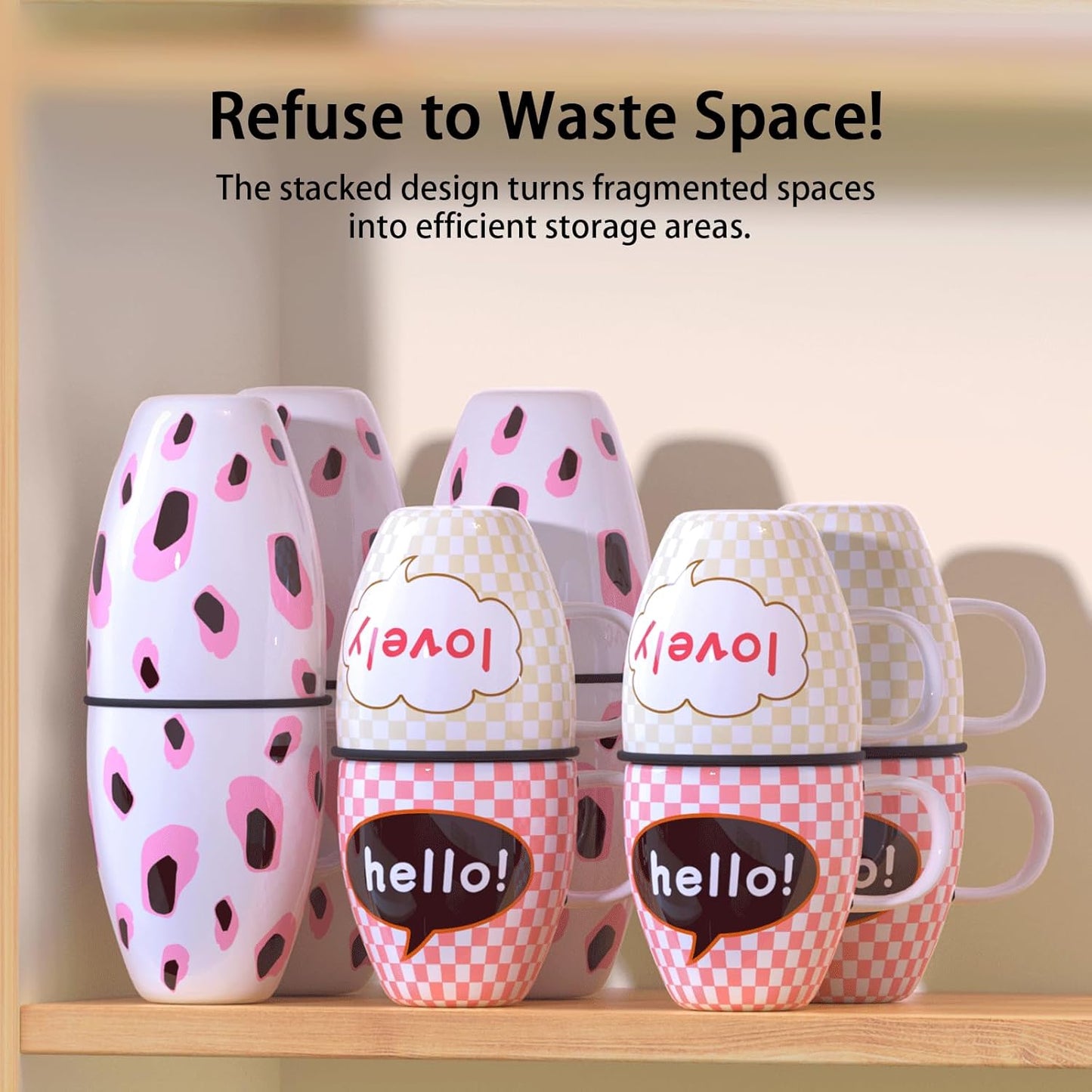 Mug Stacker & Storage Organizer – Expandable, Stackable Cup Holder for Kitchen Cabinet or Pantry – Space-Saving Solution for Tea Cups & Coffee Mugs (6Pcs Black)