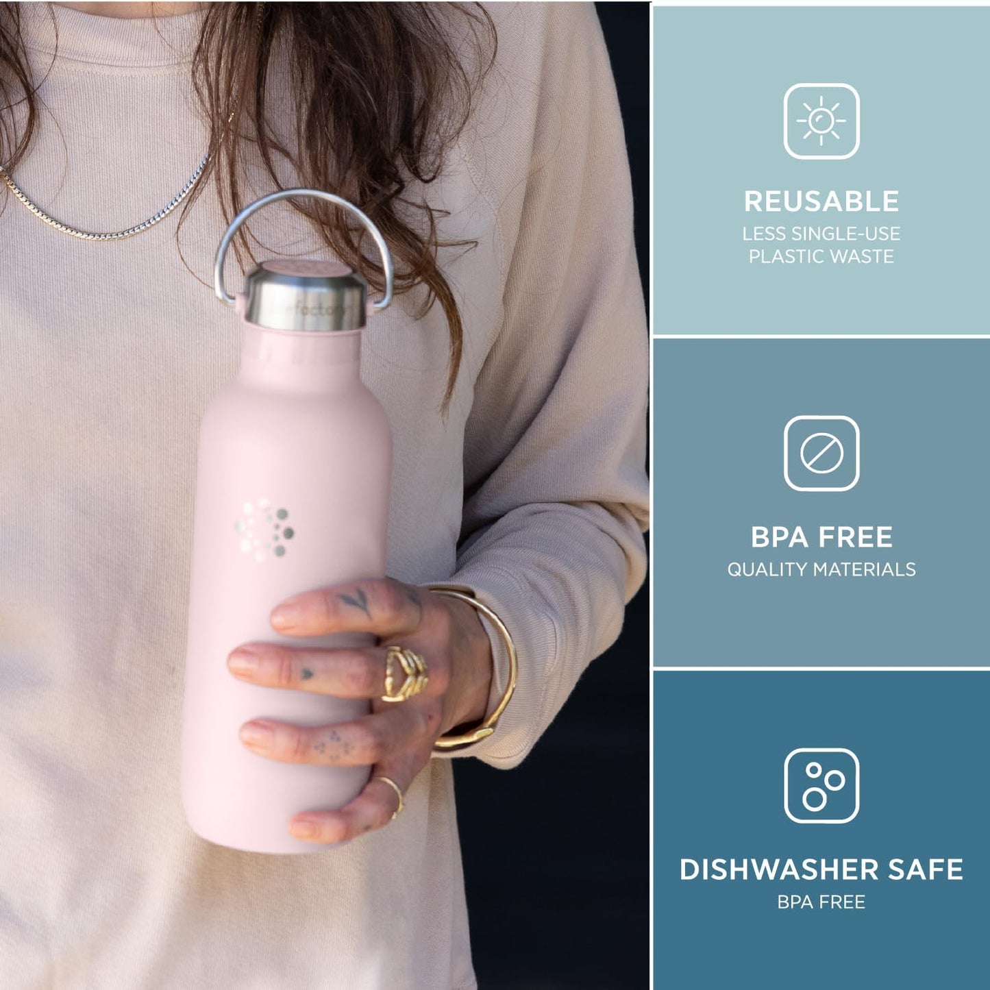 Lifefactory 20-Ounce Stainless Steel Vacuum-Insulated Sport Bottle, Desert Rose