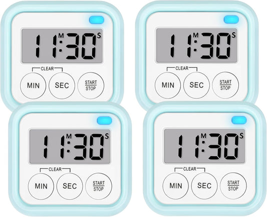 Timer, Kitchen Timers for Cooking Classroom Timer for Kids Teachers Magnetic Digital Timers 4 Pack, Blue