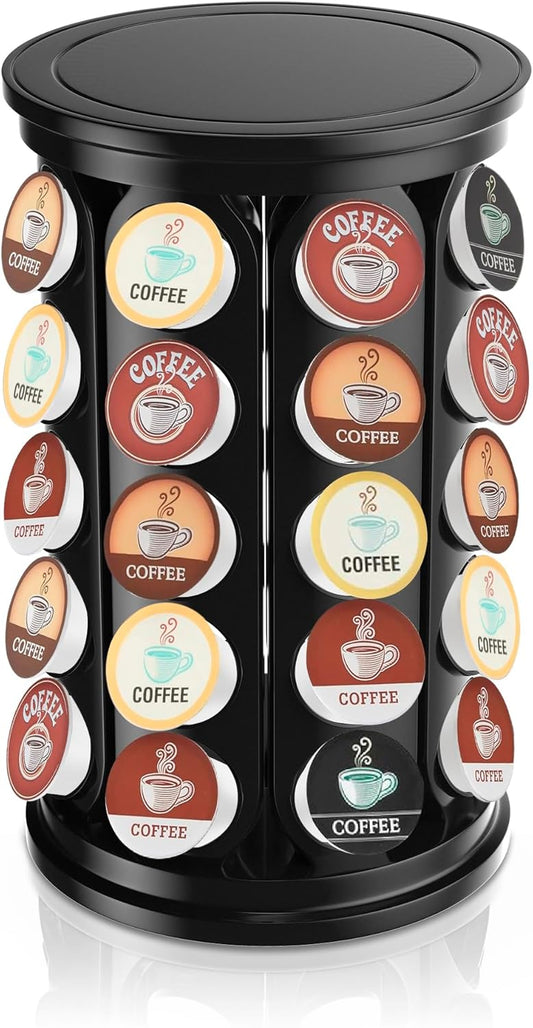 CEHNCEH Coffee Pod Carousel Organizer: Compatible with 40 Keurig K-Cup Pods, Large Compacity Coffee Capsule Holder, NEW Modern Design, Home or Office Kitchen Counter Organizer(Black)