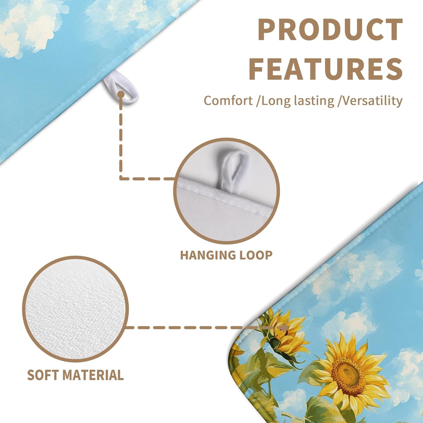 Summer Sunflower Dish Drying Mat for Kitchen Counter Watercolor Rustic Sunflowers Kitchen Dishes Dryer Pad Absorbent Matt Microfiber Washable Foldable Reusable Large 18x24 in