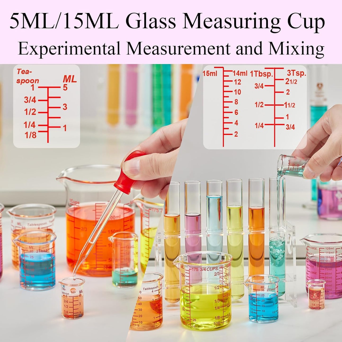 Ackers 7-Piece Glass Measuring Cup Set, Borosilicate Beaker Style Nesting Liquid Measuring Cups