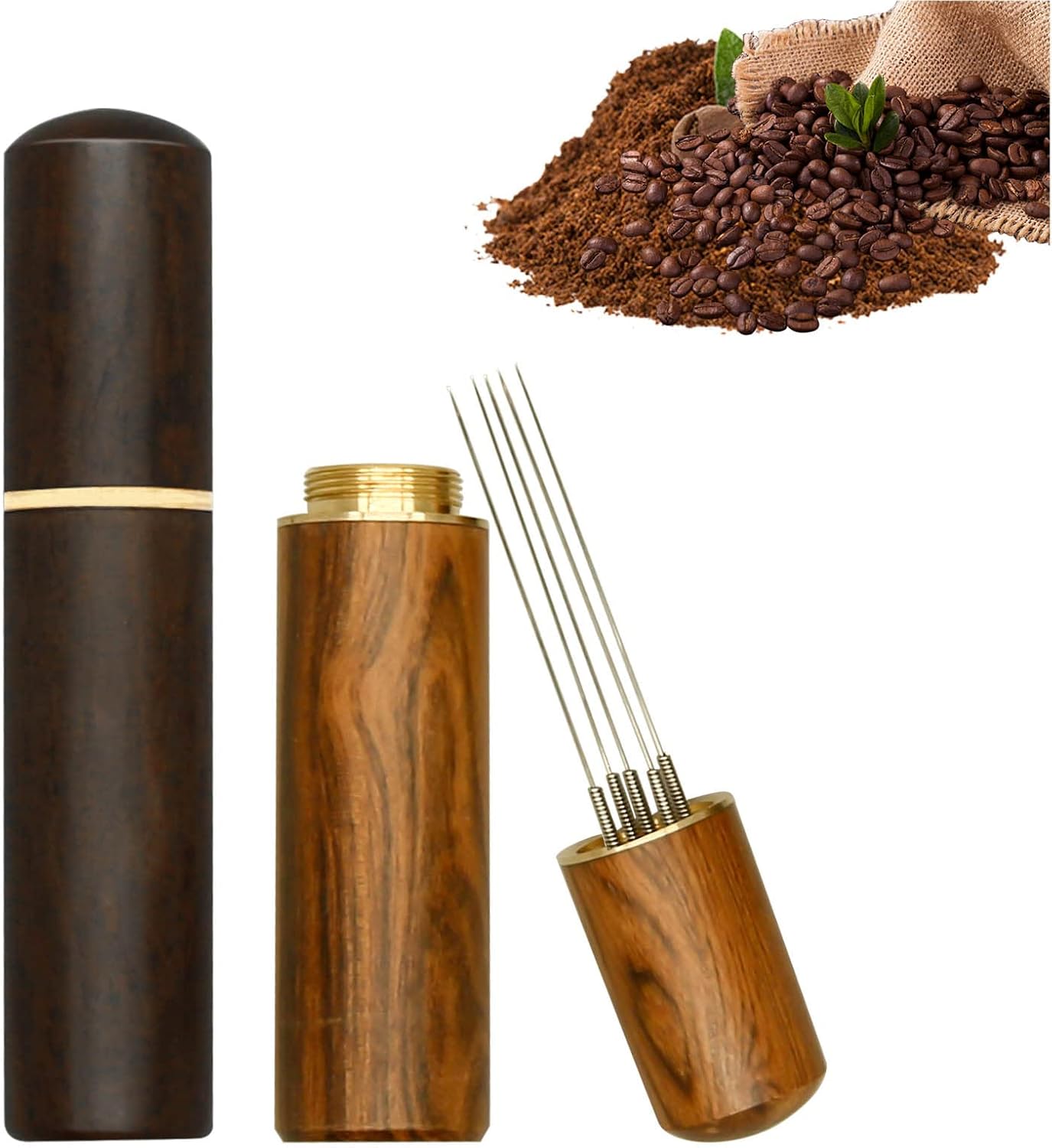 2 Pcs Espresso Distribution Tool, Espresso Stirrer Tool with Natural Wood Handle and Base, 5 Needles Espresso Coffee Stirrers Espresso Needle Distributor for Home Kitchen Cafe (Walnut and Rosewood)