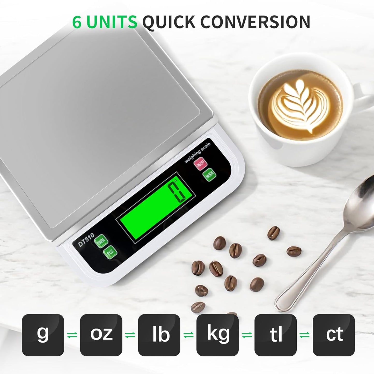 Large Digital Kitchen Scale 40kg/88lbs Commercial Food Scale with Tare and PCS Funtion for Parts and Coins LCD Display Stainless Steel Baking Scale for Cooking, Adapter Included (White, 40kg)