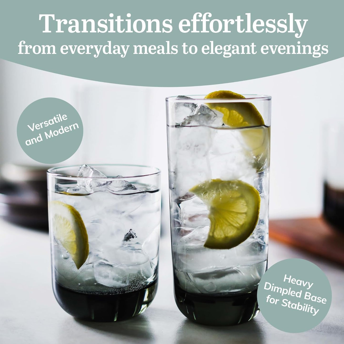 Libbey Polaris Tumbler and Rocks Glass Set, Smoke Hue Drinkware Glasses Set, Lead-Free Tall Water Glasses with Modern Clean Lines, Dishwasher Safe Drinking Glasses Set of 16