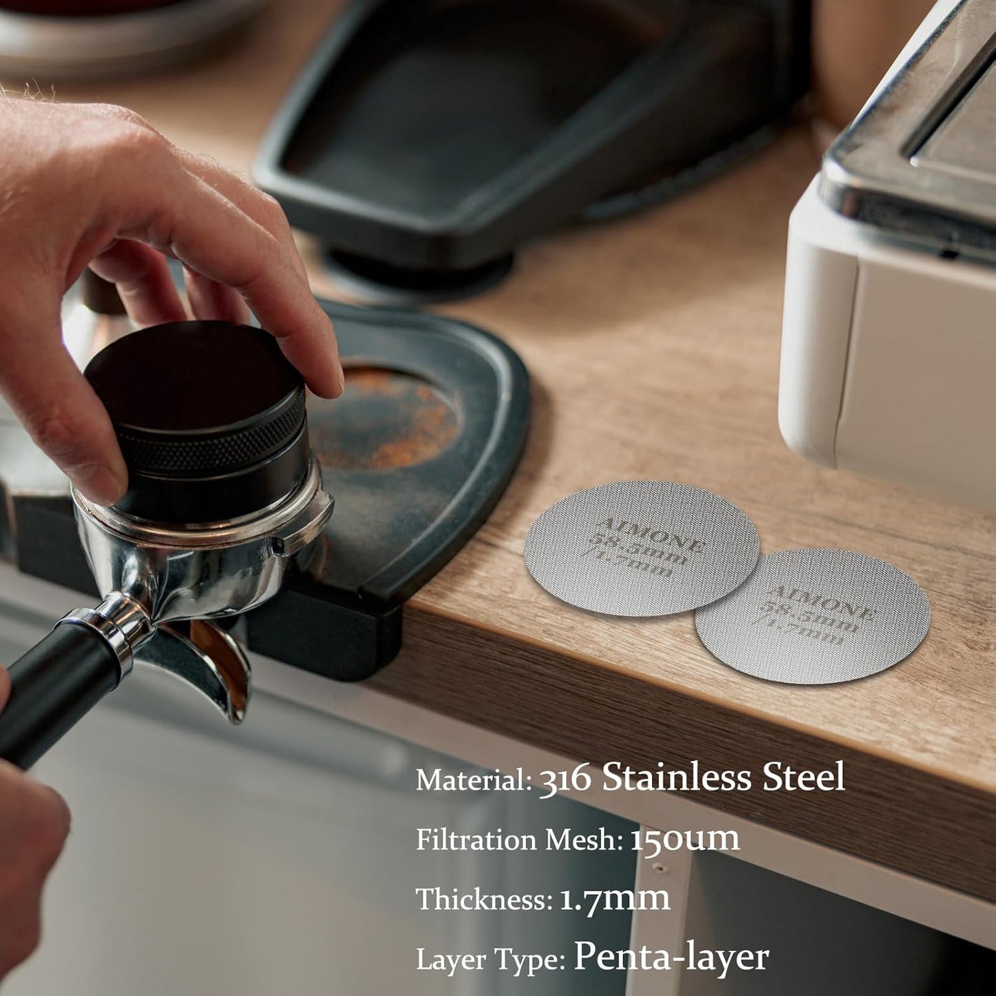 Espresso Puck Screen - Lower Shower Screen Compatible With Espresso Portafilter Filter Basket, Reusable1.7mm Thickness,150μm, 316 Stainless Steel (2, 58.5MM)