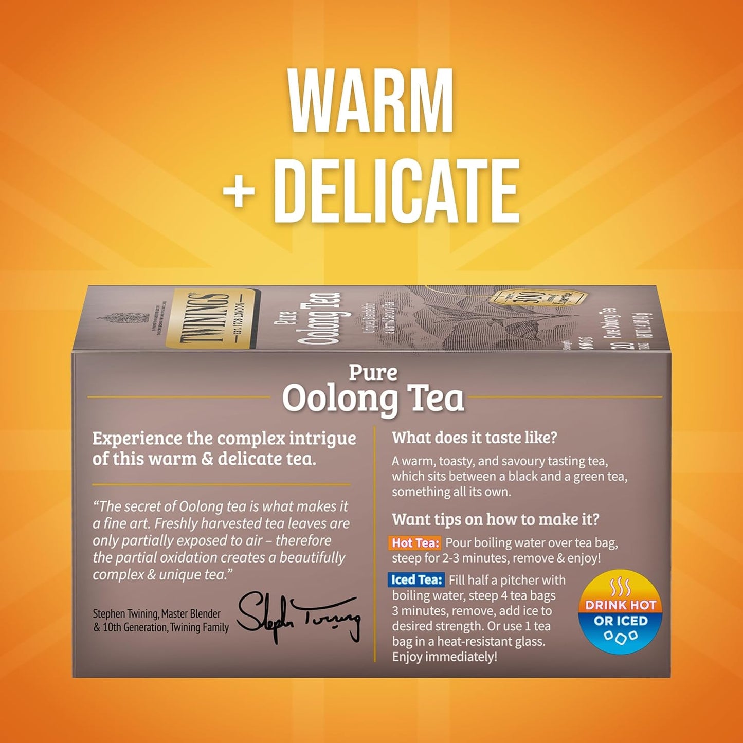 Twinings Pure Oolong Tea Individually Wrapped Bags, 20 Count (Pack of 6), Warm, Nutty Flavour & Golden Colour, Caffeinated, Enjoy Hot or Iced, 120 Teabags