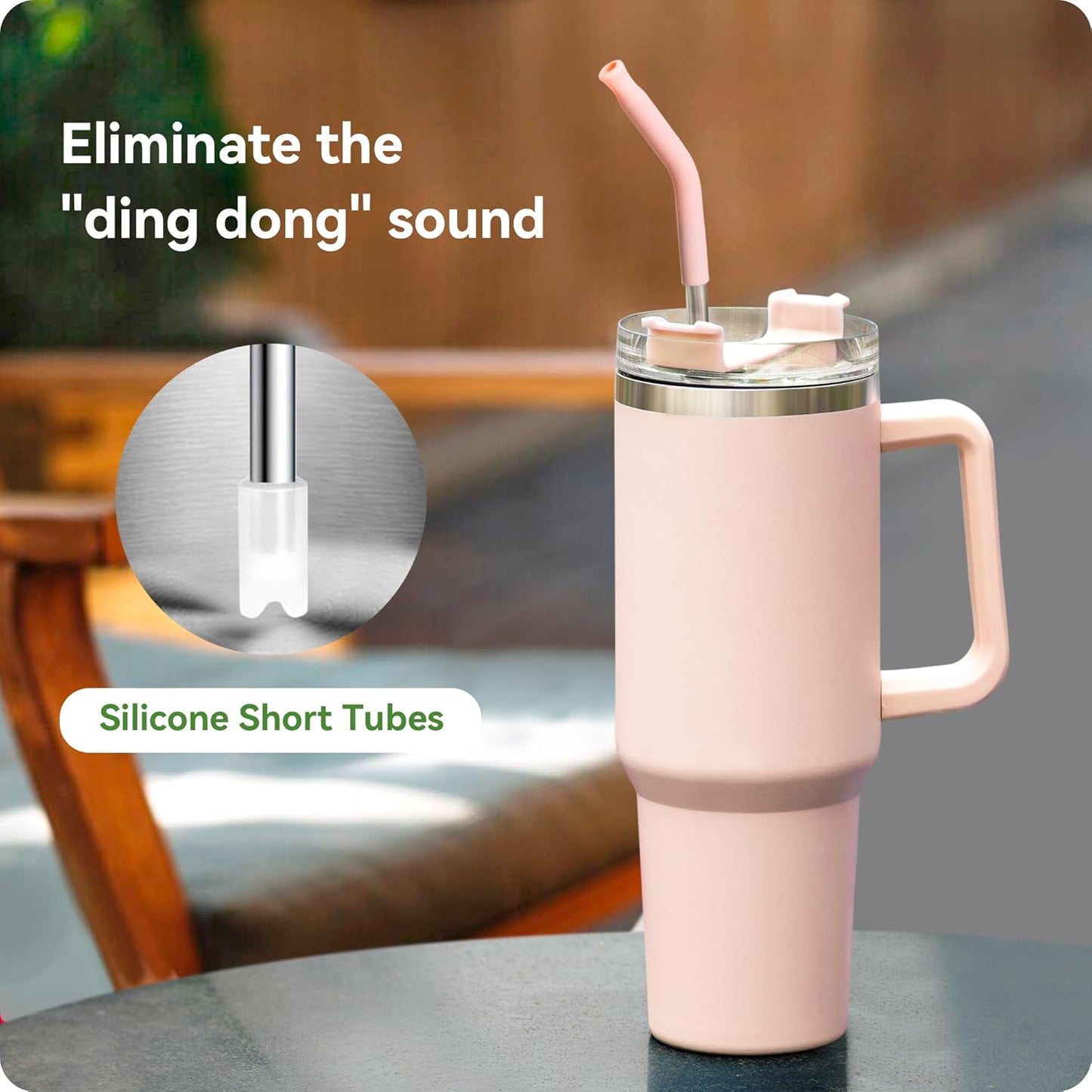 Snowfall Metal Straw for Stanley 40 OZ Tumbler, Long Reusable Stainless Steel Replacement Straws with Silicone Tip for Simple Modern 40 OZ Tumbler (Light Pink)