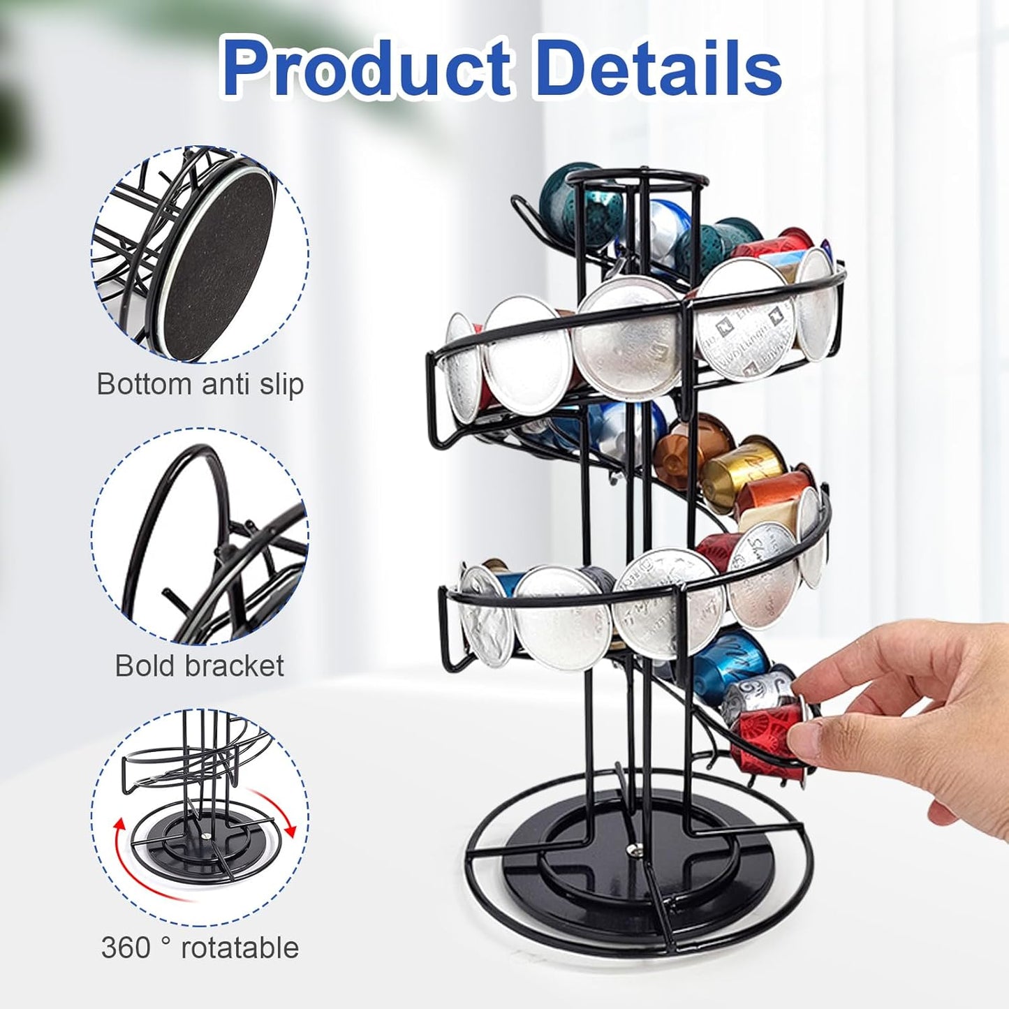 Coffee Pod Carousel Holder, Coffee Pod Storage Stand Organizer Holds up to 30 for Countertop Home Office Kitchen