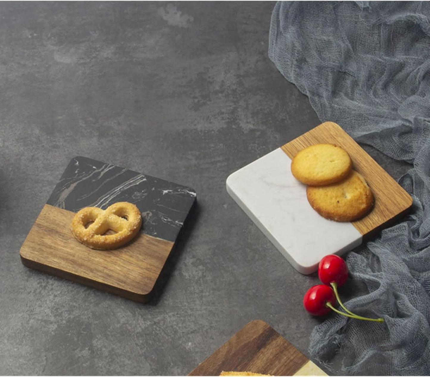 I-LAN 4 Pack 4 x 4 Inch Squre Natural Wood and Marbel Style Coasters for Drinks,White Marble and Natural Wood Joint Mixed Modern Style Heat-Resistant Coaster Set for Home Kitchen