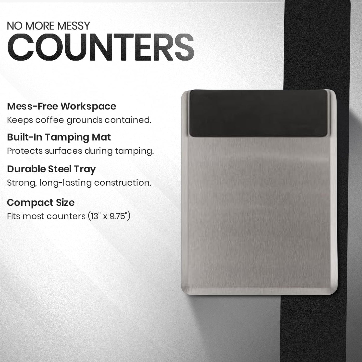 Rattleware Grinder Tray with Tamping Mat - Mess-Free Coffee Experience, Easy Clean, & Sleek Design for The Espresso Enthusiast (13" x 9.75")