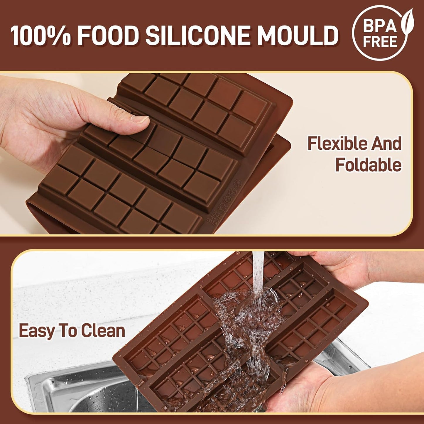 2 Pcs Chocolate Molds Silicone, Deep Chocolate Bar Mold, Non-Stick Food Grade Chocolate Mold for Dubai Chocolate Bar Pistachio, Candy and Chocolate Making - 60 Square Shape
