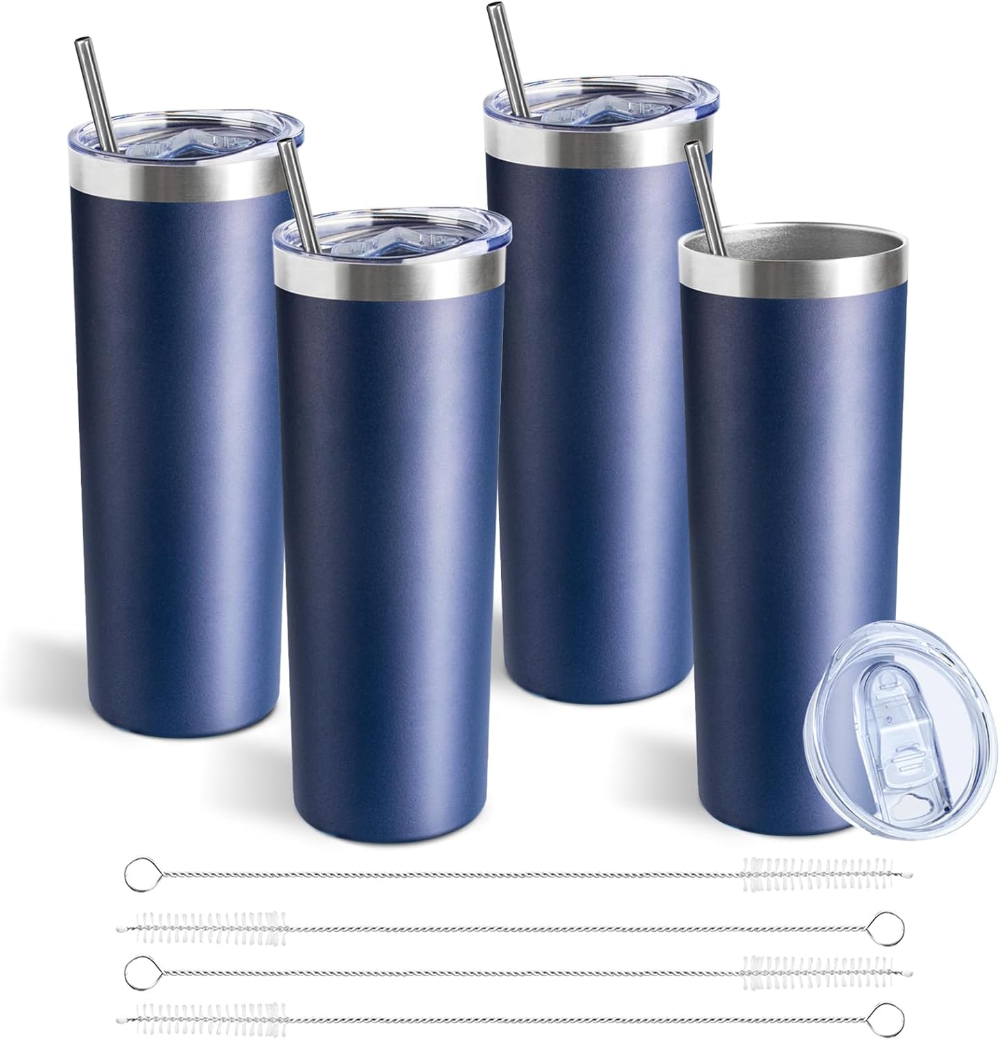 20 oz Skinny Tumbler with Lid and Straw,Stainless Steel Vacuum Insulated Tumbler Cup Double Wall Leak-proof Coffee Mug,Travel Thermal Water Tumbler for Home,Office,Outdoor(Navy Blue,4)