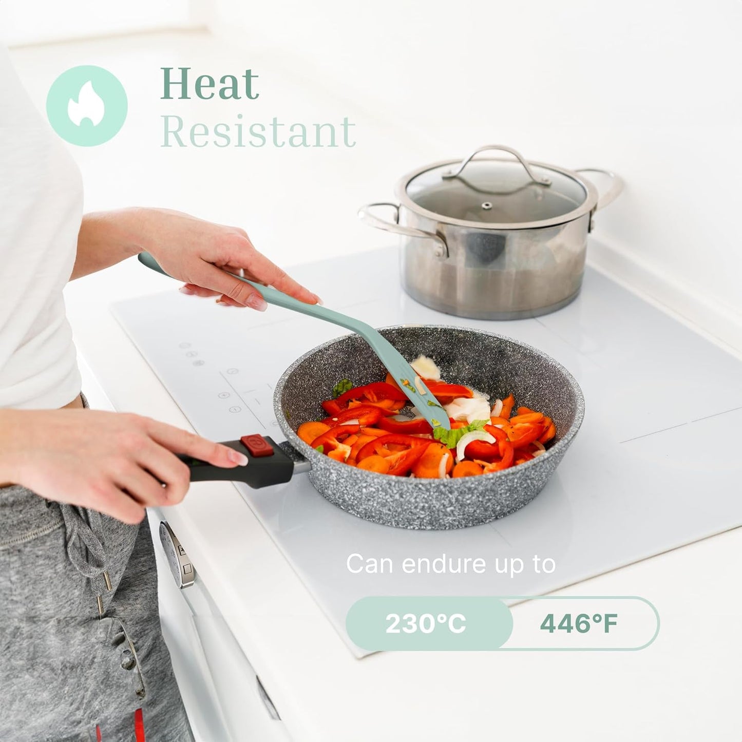 Silicone Slotted Turner Set – 2-Piece Set of Turner Spatulas for Eggs and Pancakes – Kitchen Tools & Accessories with Comfortable Handles, Heat-Resistant Utensils for Cooking and Baking – Pastel Green