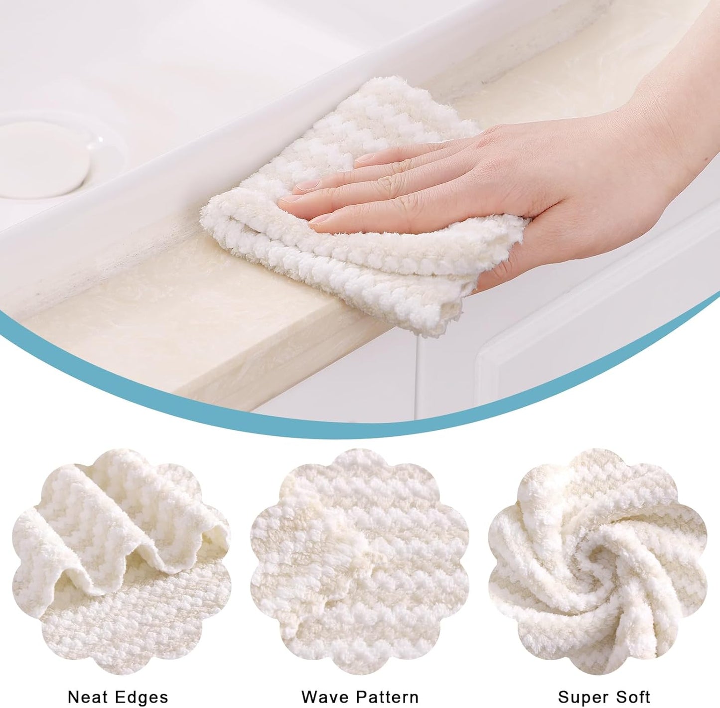 Homaxy 18 Pack Kitchen Dish Cloths, Ultra Soft and Absorbent Dish Towels, Reusable Fast Drying Microfiber Cleaning Cloth, Coral Velvet Wave Design Lint Free,10 x 10 inches, Beige