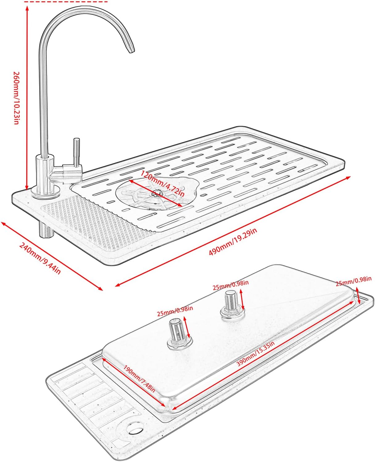 DIBTSA Pitcher Rinser, Stainless Steel Countertop Glass Rinser Cup Washer Sink with Side Spray,Drip Tray for Home Cafe Restaurant