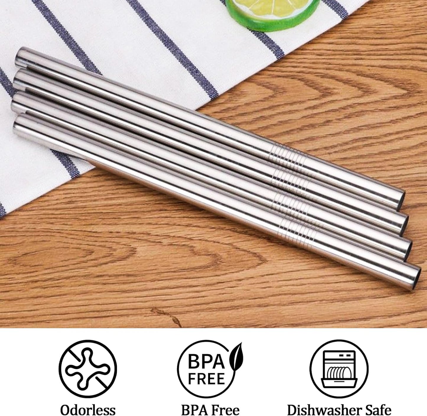 Stainless Steel Straw Replacement for Stanley 40 oz 30 oz,6 PCS Straight Reusable Metal Straws with Cleaning Brush, Compatible for 40oz Stanley Cup Tumbler