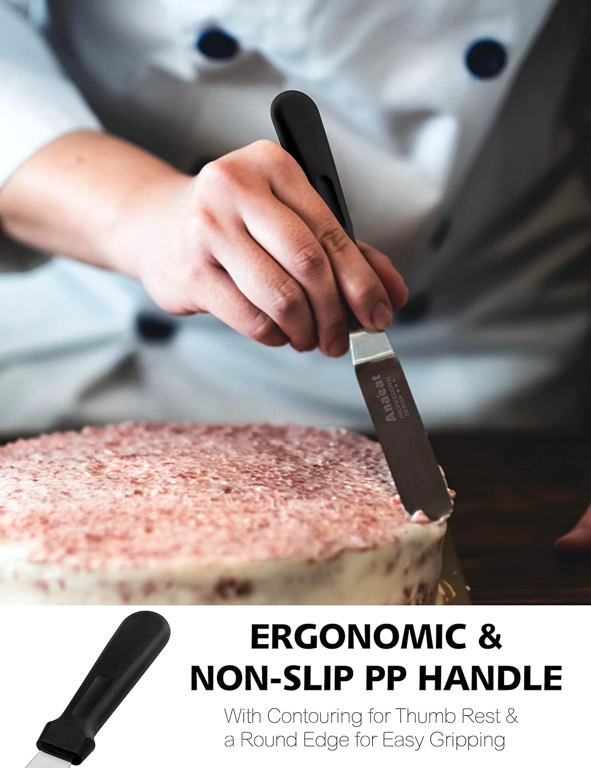 Anaeat Icing Spatulas, Set of 4 Professional Cake Angled Offset Spatula with 4", 6", 8", 10" Stainless Steel Blades - Thickened Frosting Knife with Plastic Handle for Cake Decorating, Pastry & Baking