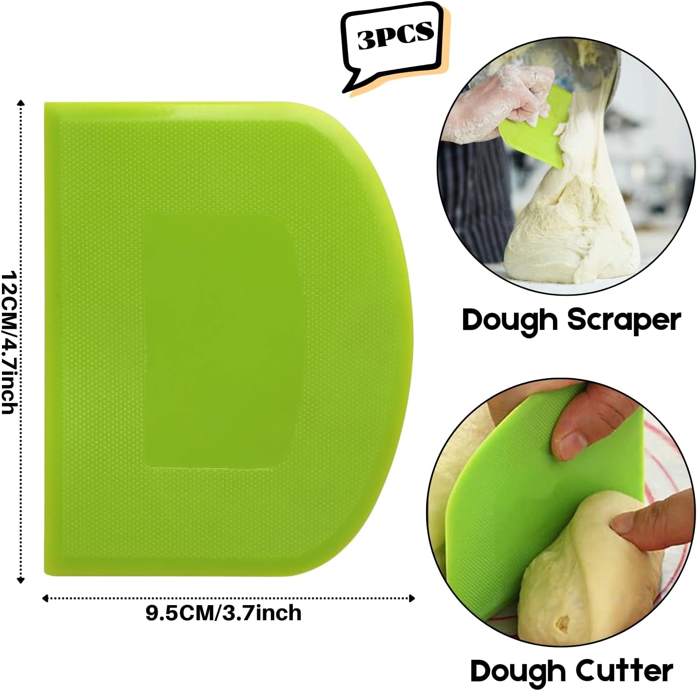 SURDOCA Dough Scraper Bench Scraper - 3P 4.7x3.7" Plastic Flexible Bowl Scraper, Sharp Edge & Angles Cake Scraper. Non-Slip Bakeware Decorating Tools Sculpting & Modeling Tools - Green+Blue+Green
