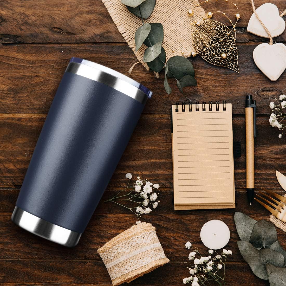 20oz Tumbler Bulk Stainless Steel Vacuum Insulated Tumblers with Lid Double Wall Travel Mug, Durable Powder Coated Coffee Cup, Suitable for Ice Drinks and Hot Beverage（Navy 6pack）