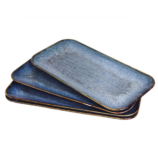 Porcelain Dinner Plates set dessert salad dish Set of 4,Main Dish for Steak,Bread, Pasta,Salad, Microwave Oven and Dishwasher Safe,Scratch Resistant Reusable 9.8 INCH Rectangular