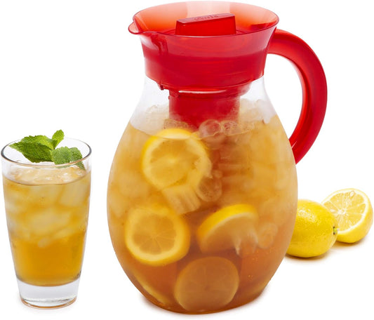 Primula The Big Iced Tea Maker Tritan Plastic Infusion Beverage Pitcher with Leak Proof, Airtight Lid, Fine Mesh Resuable Filter, Manufactured without PFOA, Dishwasher Safe, 1-Gallon, Red