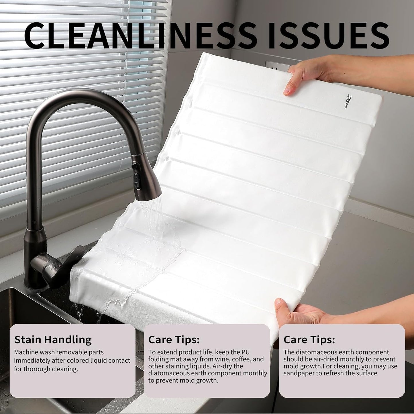 Stone Drying Mat for Kitchen Counter-Super Absorbent PU Dish Drying Mat, Quick Dry Stone Mat Kitchen for Dishes, Bottles & Cups, Large Foldable Stone Dish Drying Mat, Non-Slip Kitchen Mat