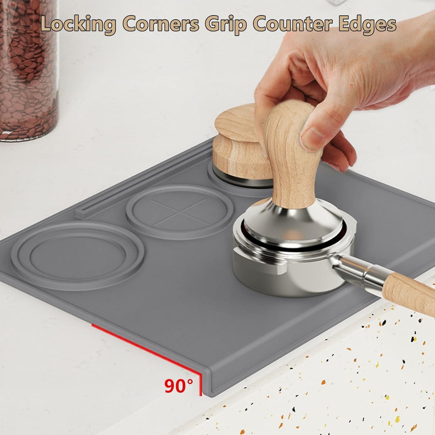 Espresso Tamping Mat, Coffee Tamper Mat, Espresso Mat for Counter, Silicone Tamper Mat, Food-grade, Non-Slip, Waterproof, Heat Resistant (Black, 25x20x2cm)