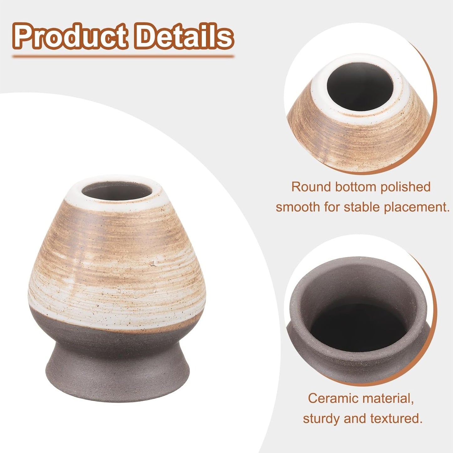 HARFINGTON Ceramic Chasen Stand 70mm Matcha Whisk Holder Teas Set Whisks Stand Traditional Matcha Tea Chasen Holder Tea Set Accessories for Tea Tasting, Earth Yellow/White