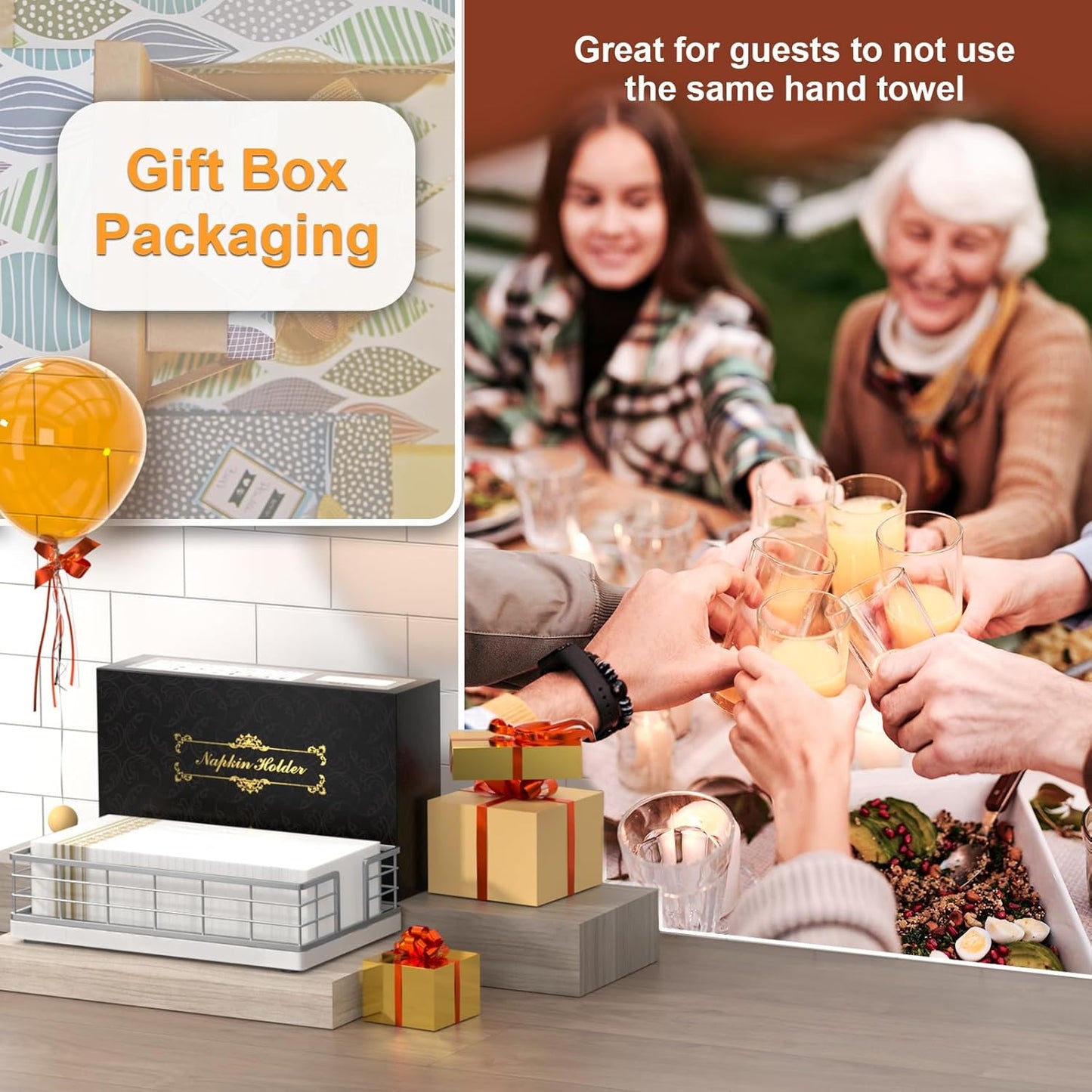 Wican Marble Guest Towel Holder Tray for Bathroom, Napkins Holder for Powder Room Dinning Table Wooden Basket for Disposable Paper Hand Towels Silvery and Marble White