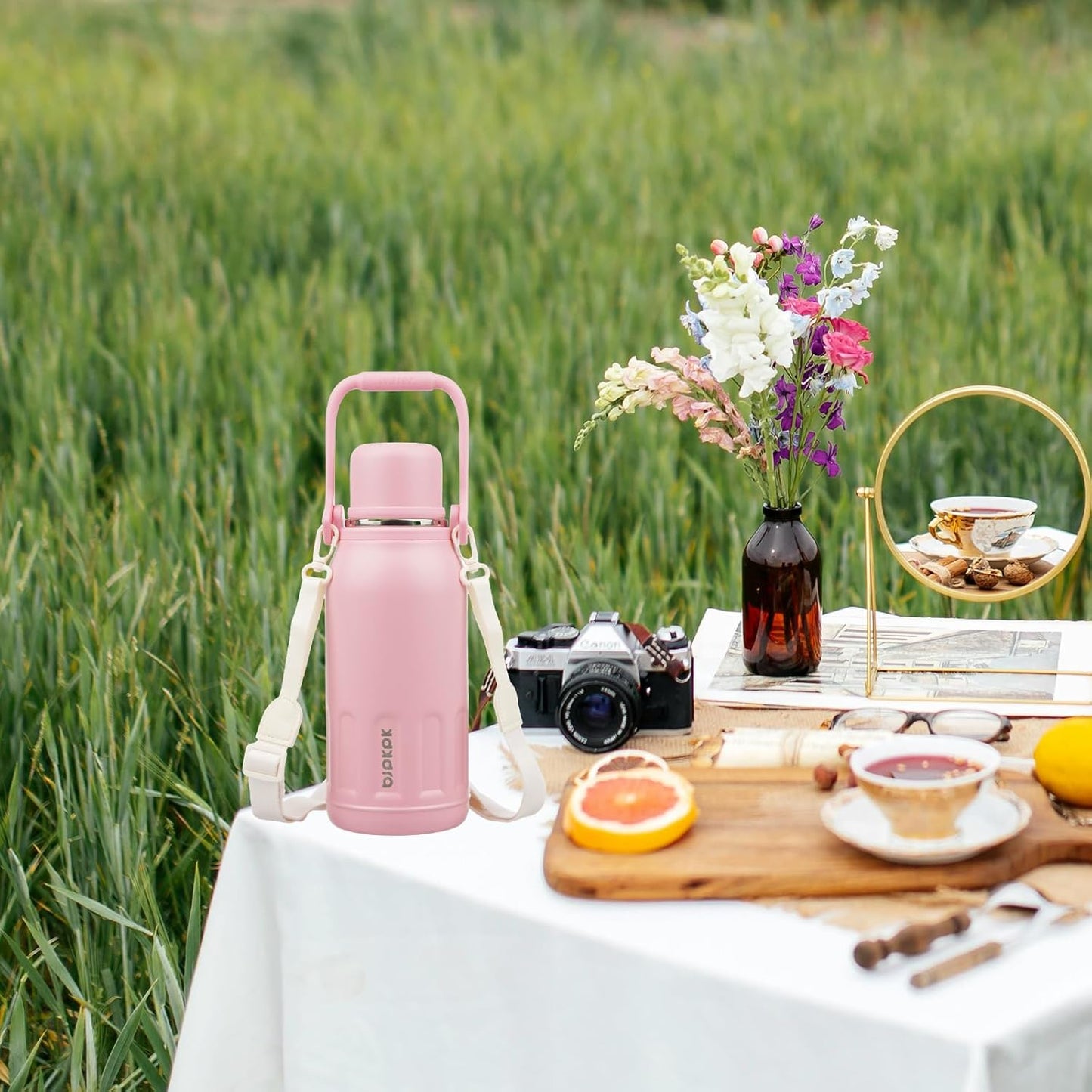 BJPKPK Vacuum Insulated Thermos Water Bottle with Handle and Lid 40oz Stainless Steel Water Bottles for Cold and Hot Beverages,Blue Haze