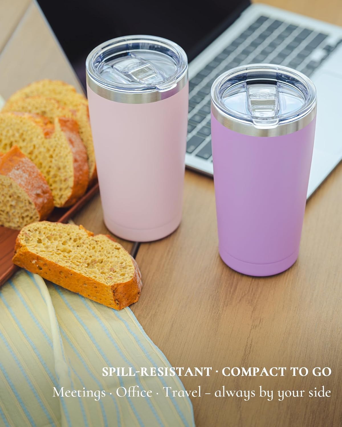 Travel Coffee Tumbler 20oz, Leakproof Travel Coffee Mug with Lid and Straw, Stainless Steel Double Wall Vacuum Insulated Tumbler for Hot/Iced Drinks (Textured Matte, Lilac Pink)