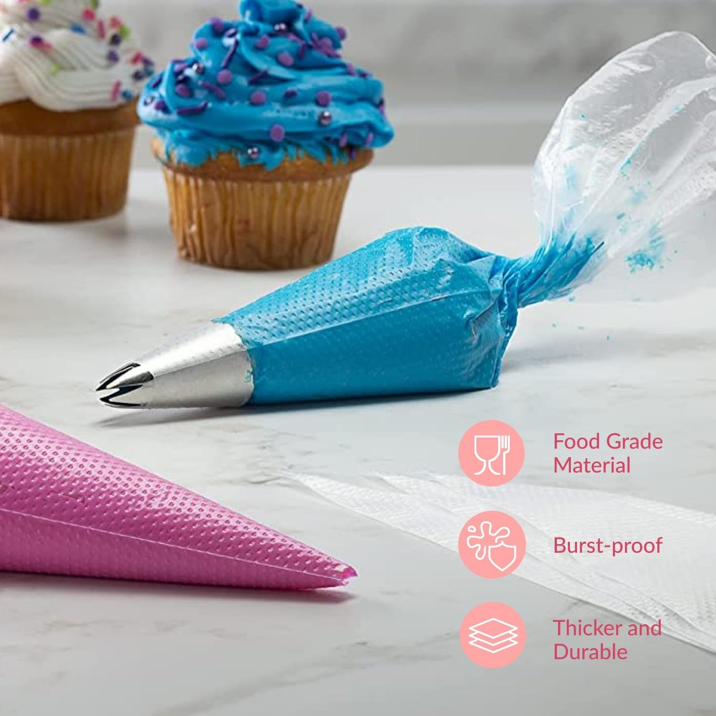 Prestee 400 Anti Burst Disposable Piping Bags, 12" - Pastry Bags, Icing Piping Bags, Tipless Piping Bags, Frosting Bags, Piping Bag, Cake Decorating Bags, Christmas Holiday Cake and Cookie Decoration