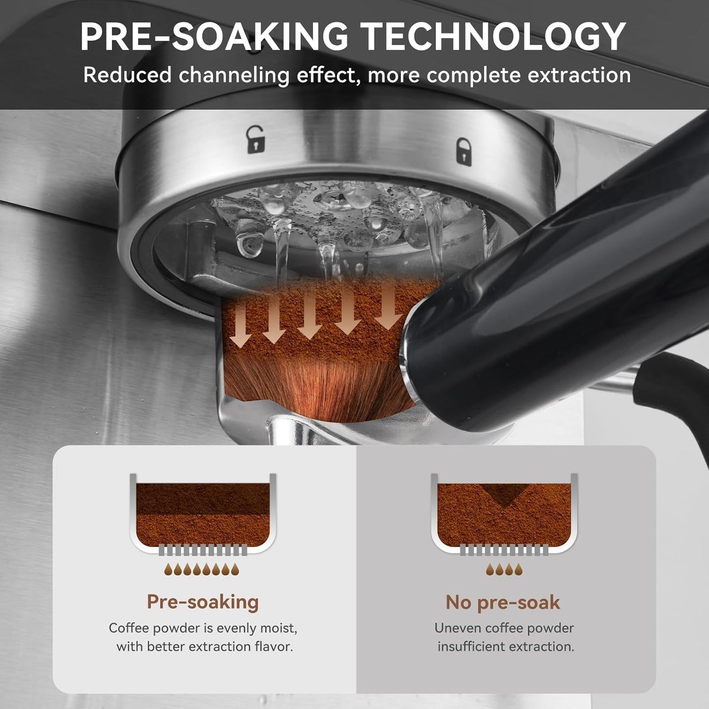 Espresso Machine 20 Bar, Brush Stainless Steel Espresso Maker with Milk Frother Steam Wand, 1400W Espresso Coffee Machine with 1.8L Removable Water Tank for Latte, Cappuccino,Machiato