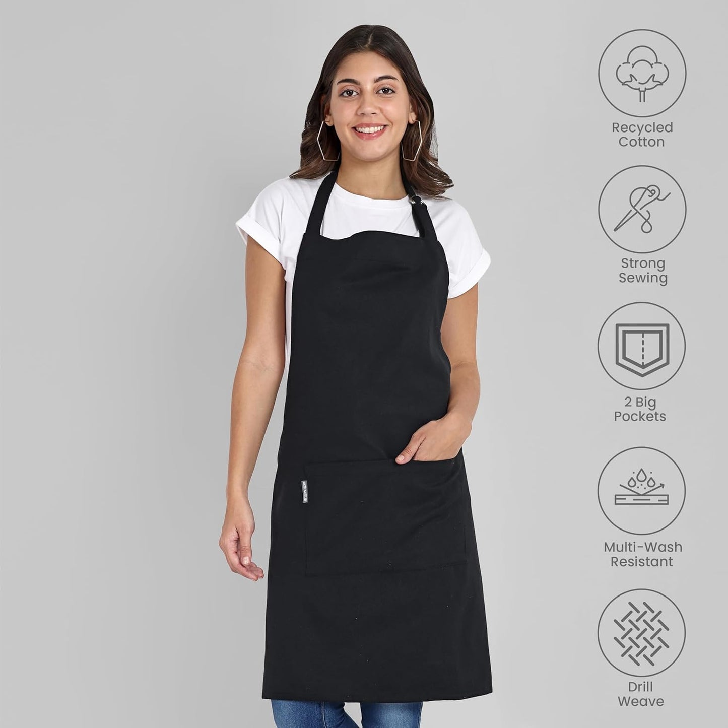 Chef Apron, Recycled Cotton Kitchen Apron with an Adjustable Neck with Long Ties, for cooking, baking