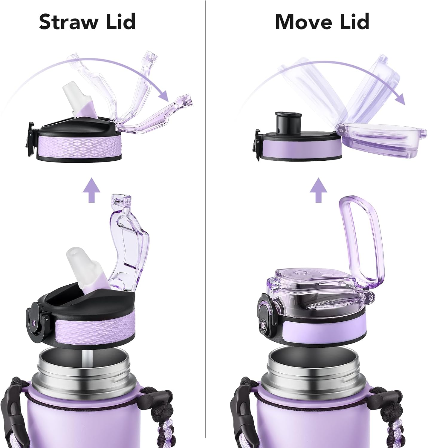 GOSWAG Insulated Sports Water Bottle, 24oz 2 Lids(with Straw/No Straw), Stainless Steel Water Bottles with Paracord Handle, Insulated Bottle with Double-Wall Vacuum Insulation