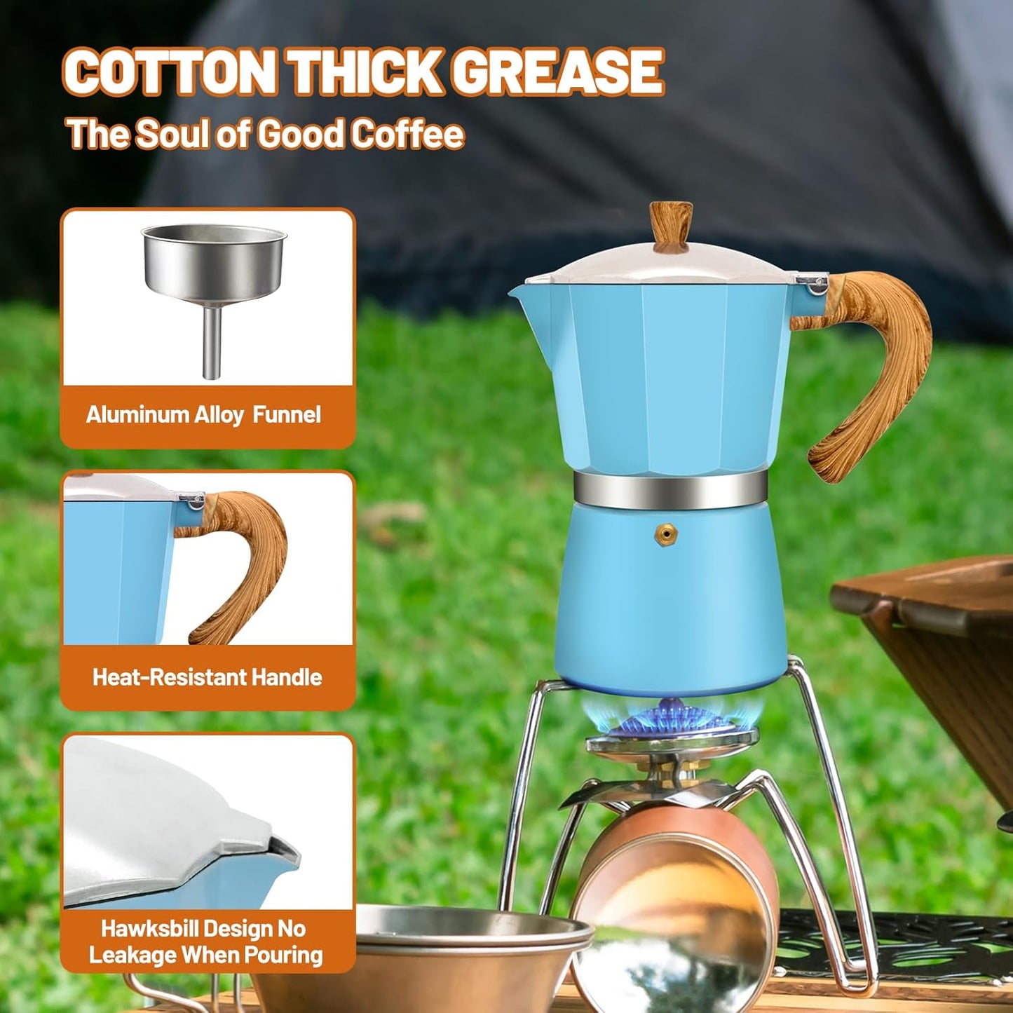 6 Cup Aluminum Espresso Stovetop Moka Pot Express Coffee Maker Percolator Italian Classic Mocha Coffee Machine for Italian and Cuban Cafe Brewing for Home & Camping 300ml 10oz