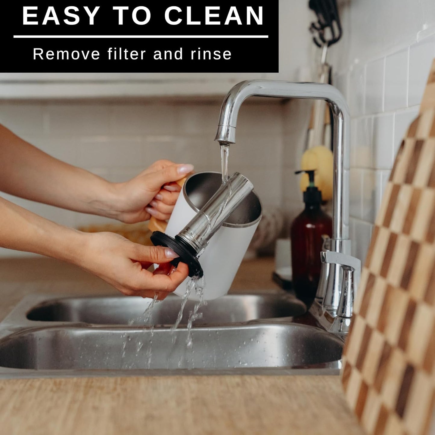 HASTINGS Pour Over Coffee Dripper - Stainless Steel Pour Over Coffee Filter, Metal Paperless Reusable Double Mesh Cone Filter with Wood Handle - Coffee Maker for Single Cup Brew up to 68 OZ (White)