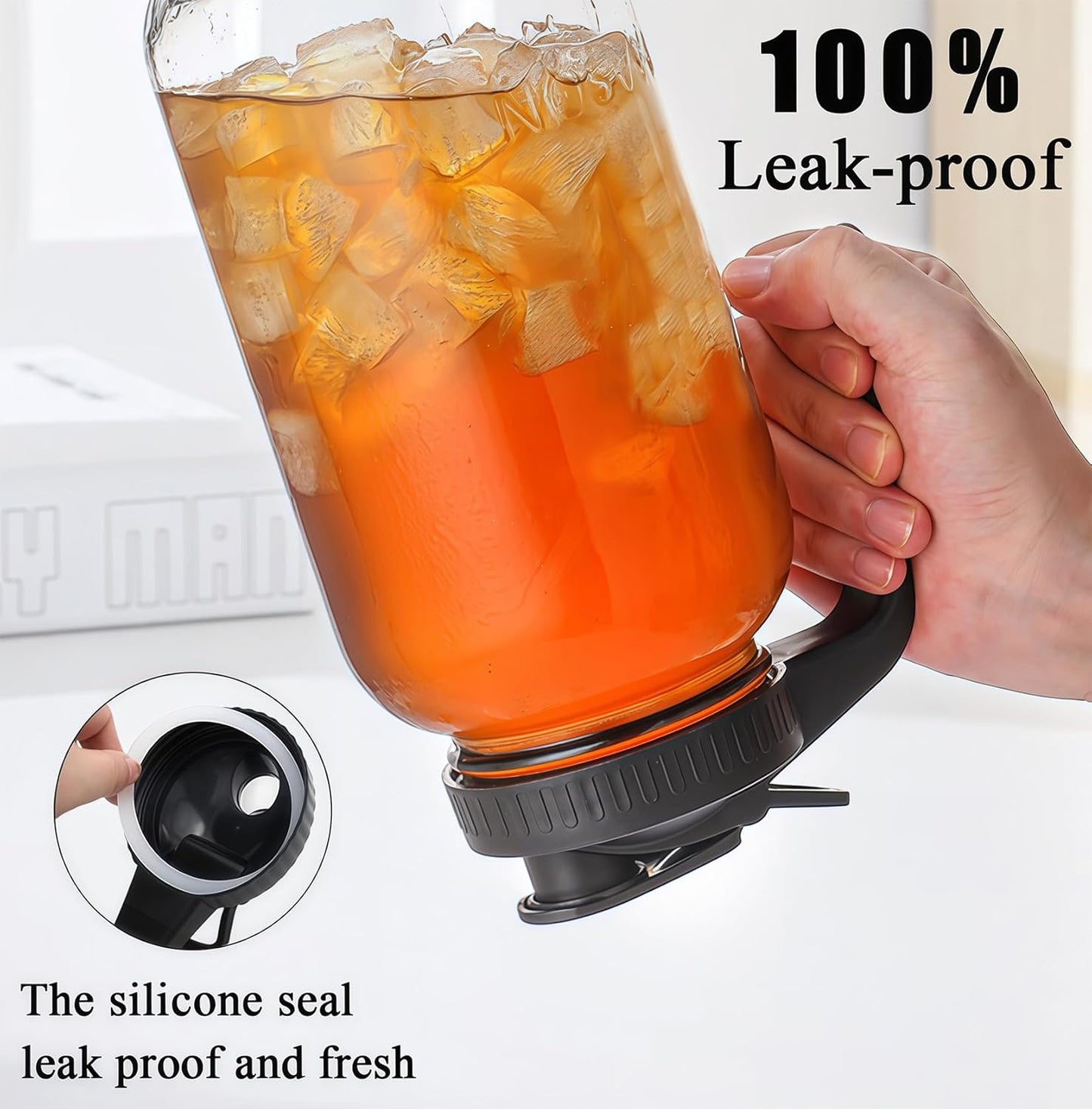 64oz Glass Pitcher Carafes With Handle and Lid, 2 Quart Mason Jar, Large Water Jug, Glass Containers for Fridge, Water Pitcher for Juice, Iced & Sun Tea, Cold Brew Coffee, Homemade Beverage