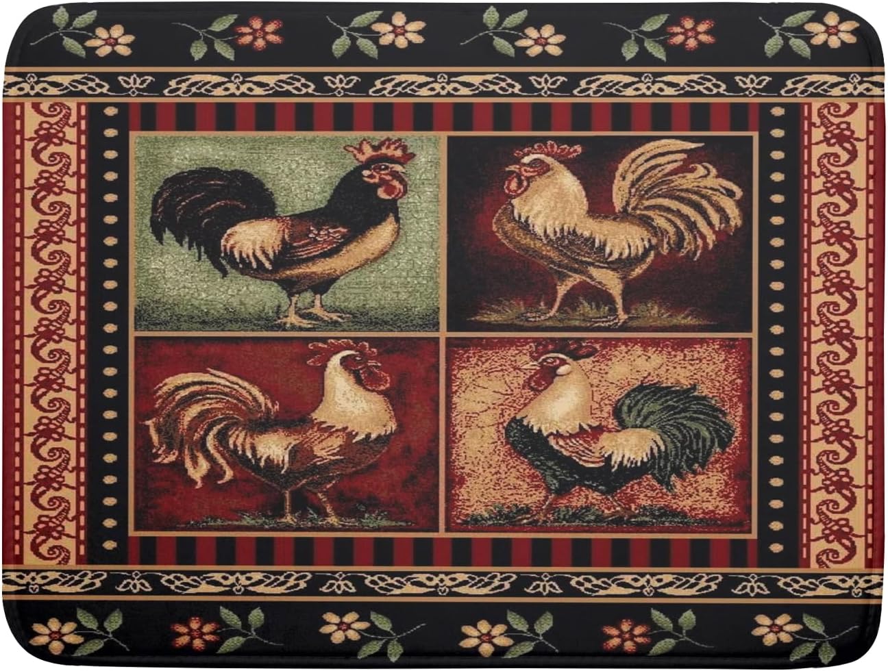 Farmhouse Rooster Dish Drying Mat 18 x 24 Inch Vintage Chicken Flower Absorbent Microfiber Dish Drying Pad Western Country Cabin Decor Dish Drainer Large Mat for Kitchen Counter Coffee Bar