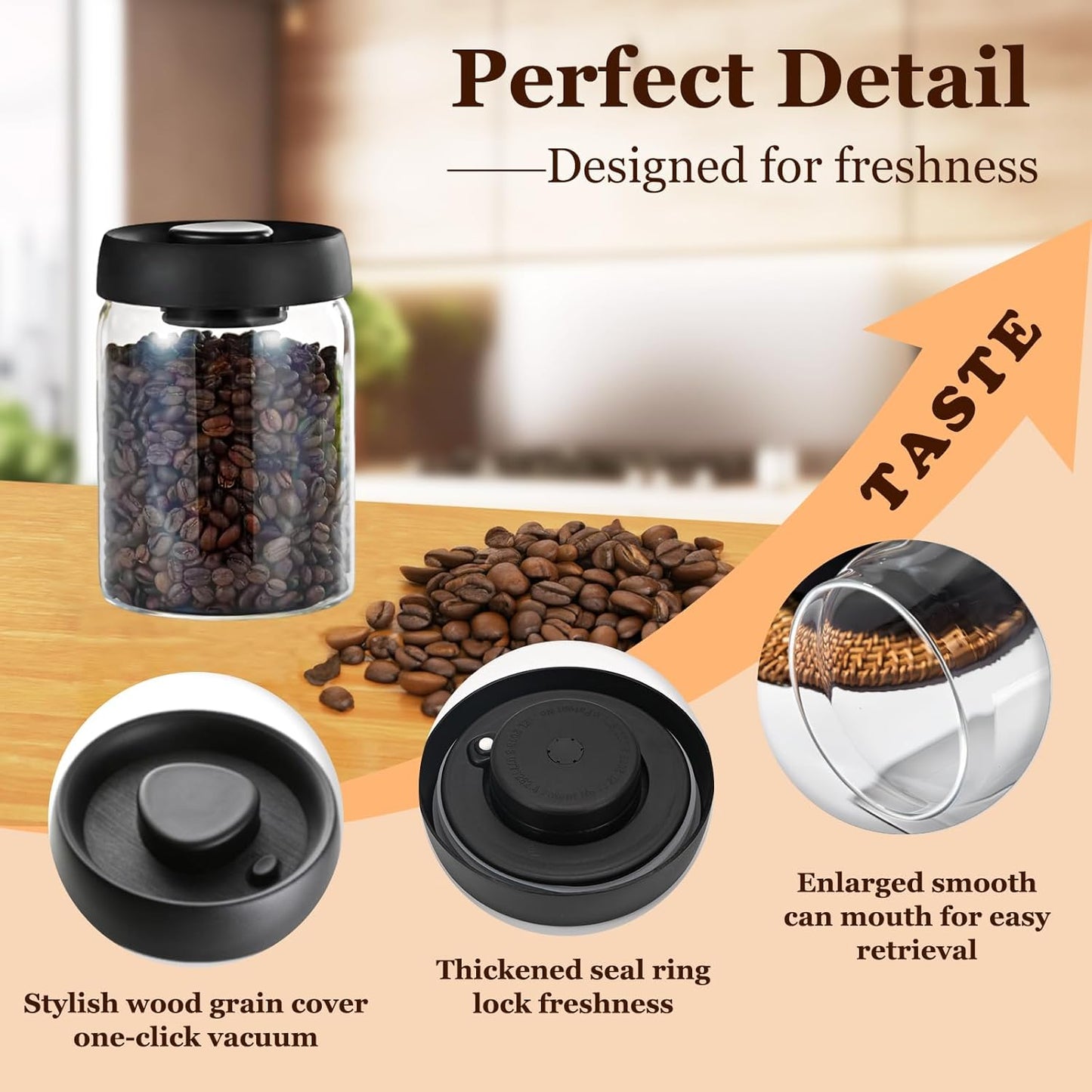 Vacuum Glass Jar with Airtight Lid,27floz/800ml Borosilicate Glass Coffee Canister Container,Perfect for Coffee Beans & Grounds,Loose Leaf Tea,Candy,Sugar,Nuts,Spices