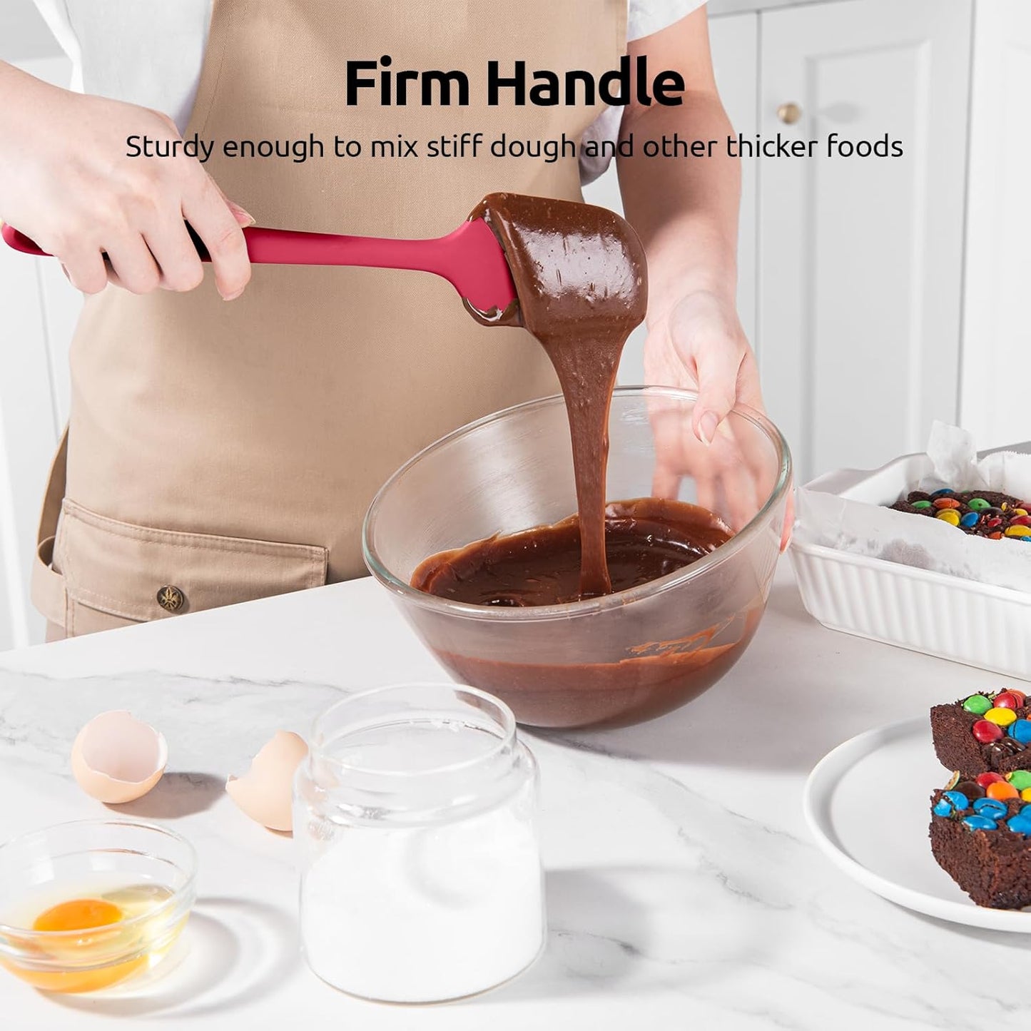 U-Taste Silicone Baking Spatula Set: 600ºF High Heat Resistant, Food Grade Flexible Rubber Kitchen Cooking Mixing Scraper, Food Grade Seamless Utensil for Nonstick Cookware Set of 3 (Multicolors)