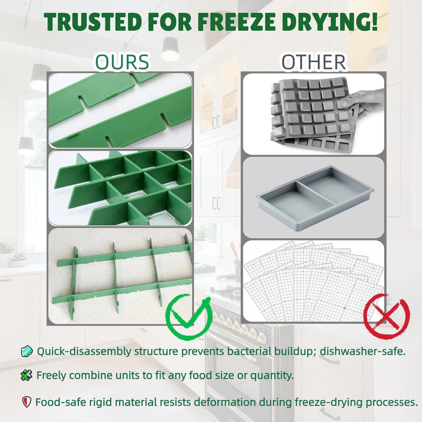 5 Sets Medium Freeze Dryer Tray Dividers Compatible with Harvest Right Trays, Freeze Dried Strawberrie Candy Fruit Dog Cat Treats Tray Dividers, Ideal Accessories for Freeze Dryer Owner(Green)