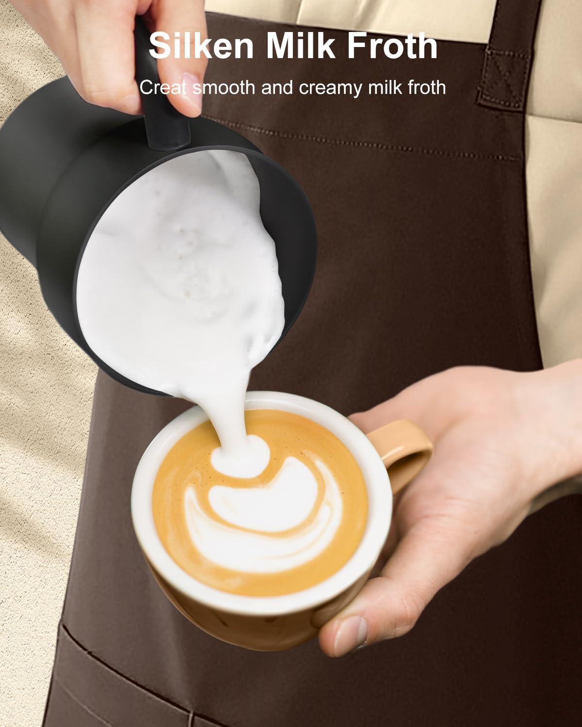 CROWNFUL Milk Frother, Electric 5-in-1 Milk Frother and Steamer with Temperature Control, Dishwasher Safe, Auto Shut-Off Frother for Coffee, Latte, Cappuccino, Macchiato, Dark Gray